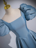 Niulatu A-Line Satin Blue Long Prom Dress HZ1110