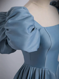 Niulatu A-Line Satin Blue Long Prom Dress HZ1110