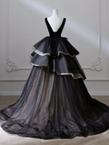 Niulatu Gown Black V Neck Tulle Velvet Sweet 16 Dress HZ1110