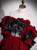 Niulatu Off Shoulder Velvet Lace Burgundy Long Prom Dress HZ1110