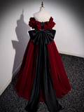Niulatu Off Shoulder Velvet Lace Burgundy Long Prom Dress HZ1110
