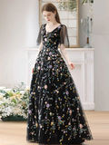 Niulatu A-Line Tulle Lace Long Prom Dress HZ1110