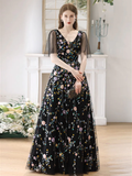 Niulatu A-Line Tulle Lace Long Prom Dress HZ1110