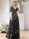 Niulatu A-Line Tulle Lace Long Prom Dress HZ1110