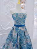 Niulatu Flower Satin Blue Long Prom Dress HZ1110