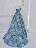 Niulatu Flower Satin Blue Long Prom Dress HZ1110