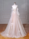Niulatu Long Sleeves Tulle Lace Champagne Long Prom Dress HZ1110