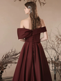 Niulatu Off Shoulder Satin Burgundy Long Prom Dress HZ1110