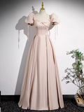 Niulatu A line Pink Satin Long Prom Dress HZ1110