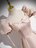Niulatu A line Pink Satin Long Prom Dress HZ1110