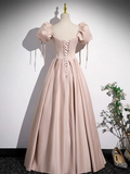 Niulatu A line Pink Satin Long Prom Dress HZ1110