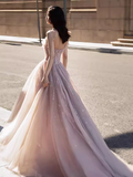 Niulatu A line Straps Pink Tulle Long Prom Dress HZ1110