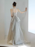 Niulatu Mermaid Halter Sequin Champagne Long Prom Dress HZ1110