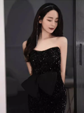 Niulatu Mermaid Strapless Black Sequin Long Prom Dress HZ1110