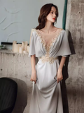 Niulatu A line Short Sleeves Long Prom Dress HZ1110