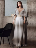 Niulatu A line Short Sleeves Long Prom Dress HZ1110