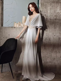Niulatu A line Short Sleeves Long Prom Dress HZ1110