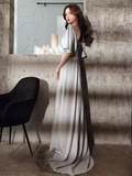 Niulatu A line Short Sleeves Long Prom Dress HZ1110
