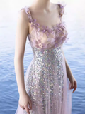 Niulatu A line Short Sleeves Long Lilac Prom Dress HZ1110