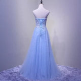 Niulatu A line Strapless Sleelves Long Light Sky Blue Prom Dress HZ1110