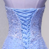 Niulatu A line Strapless Sleelves Long Light Sky Blue Prom Dress HZ1110