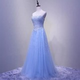 Niulatu A line Strapless Sleelves Long Light Sky Blue Prom Dress HZ1110