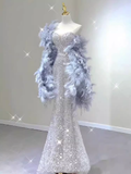 Niulatu Mermaid Strapless Long Sequin Prom Dress HZ1110