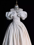 Niulatu Ball Gown Strapless White Satin Long Wedding Dresses HZ1110