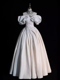 Niulatu Ball Gown Strapless White Satin Long Wedding Dresses HZ1110