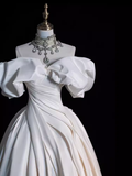 Niulatu Ball Gown Strapless White Satin Long Wedding Dresses HZ1110