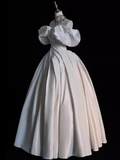Niulatu Ball Gown Strapless White Satin Long Wedding Dresses HZ1110