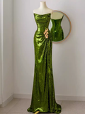 Niulatu Mermaid Strapless Long Sequin Green Prom Dress HZ1110