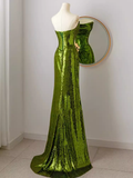 Niulatu Mermaid Strapless Long Sequin Green Prom Dress HZ1110