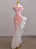 Niulatu High Low Strapless Sequin Pink Velvet Prom Dress HZ1110