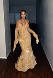 Niulatu Sheath V Neckline Red Sequin Long Prom Dresses Formal Evening Dress SD1409