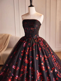 Niulatu and Red Floral Tulle Long Strapless Formal Sweet 16 Dress HZ1110