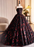 Niulatu and Red Floral Tulle Long Strapless Formal Sweet 16 Dress HZ1110