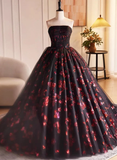 Niulatu and Red Floral Tulle Long Strapless Formal Sweet 16 Dress HZ1110