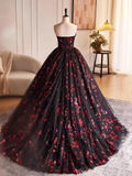 Niulatu and Red Floral Tulle Long Strapless Formal Sweet 16 Dress HZ1110