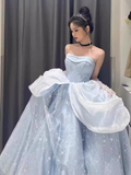 Niulatu Gown Strapless Blue Lace Long Prom Dress HZ1110