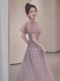 Niulatu line Square Neckline Puffy Sleeves Tulle Long Prom Dress HZ1110