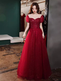 Niulatu A line Burgundy Sequin Long Prom Dress HZ1110