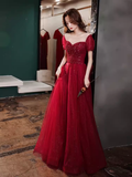 Niulatu A line Burgundy Sequin Long Prom Dress HZ1110