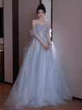Niulatu A line Off The Shoulder Tulle Long Prom Dress HZ1110