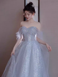 Niulatu A line Off The Shoulder Tulle Long Prom Dress HZ1110