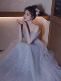 Niulatu A line Off The Shoulder Tulle Long Prom Dress HZ1110