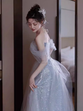 Niulatu A line Off The Shoulder Tulle Long Prom Dress HZ1110