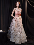 Niulatu A line Spaghetti Straps Sequin Pink Long Prom Dress HZ1110