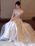 Niulatu A line Straps Sequin Long Prom Dress HZ1110