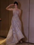 Niulatu A line Straps Sequin Long Prom Dress HZ1110